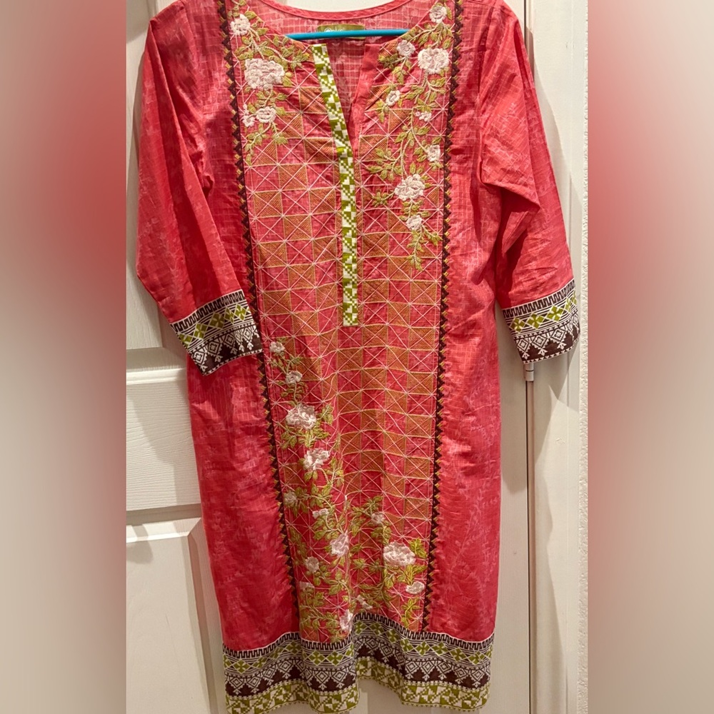 Floral Embroidered Kids Dress - Pink